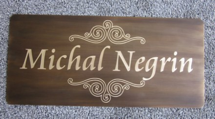 Messing Schild ANTIK mit Logo Tiefgravur gerundete Ecken